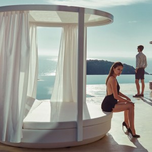 Pérgola Vela redonda con cortinas para camas Daybed
