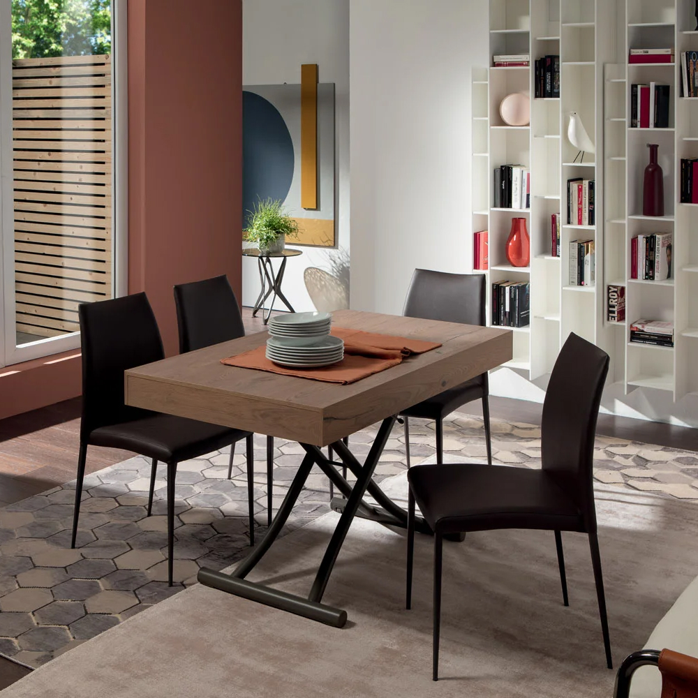 Mesa transformable Newood de Ozzio design. Sillas y mesas transformables.