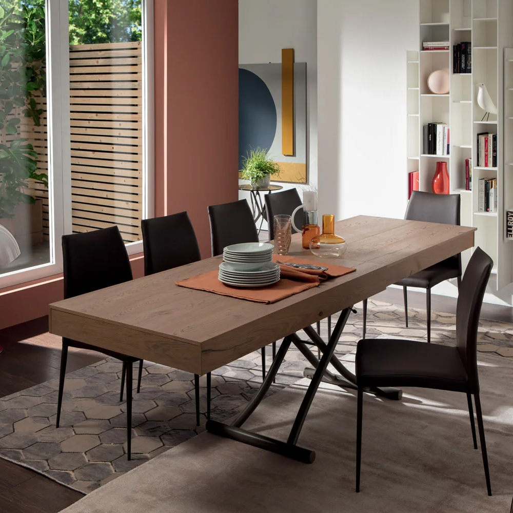 Mesa transformable Newood de Ozzio design. Sillas y mesas transformables.