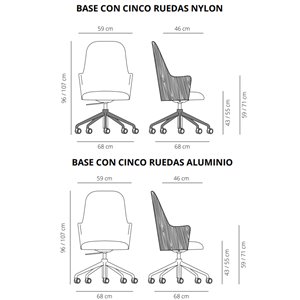 Sillón Aleta Executive madera con ruedas Viccarbe