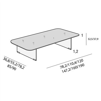 Mesa centro rectangular Air Soft cristal Lago