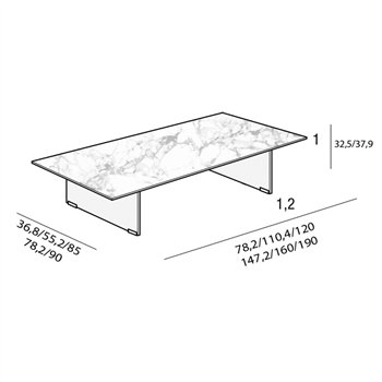 Mesa centro rectangular Air XGlass Lago