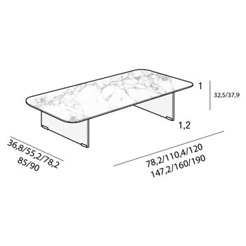 Mesa centro rectangular Air Soft XGlass Lago