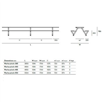 Mesa Marina Picnic 3 pies Extremis