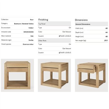 Mesita noche Azur Ethnicraft