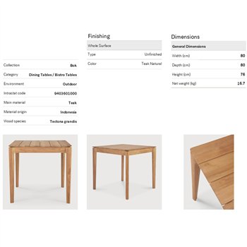 Mesa Bok cuadrada Outdoor Ethnicraft