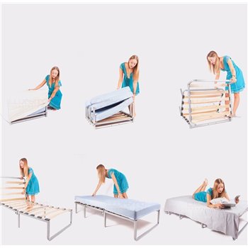 Puf cama 80 cm plegable cerrado.  Puff cama individual 80x180 abierto. Puf cama convertible en cama individual.