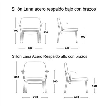 Sillón Lana acero con brazos Ondarreta