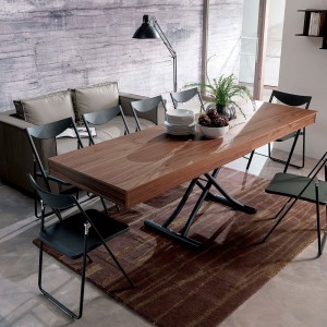 Mesa transformable Newood de Ozzio design. Sillas y mesas transformables.