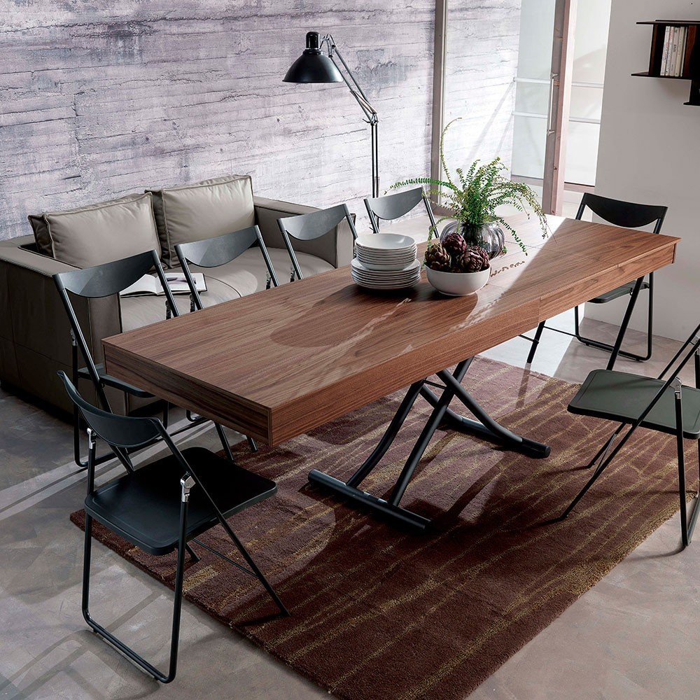 Mesa transformable Newood de Ozzio design. Sillas y mesas transformables.